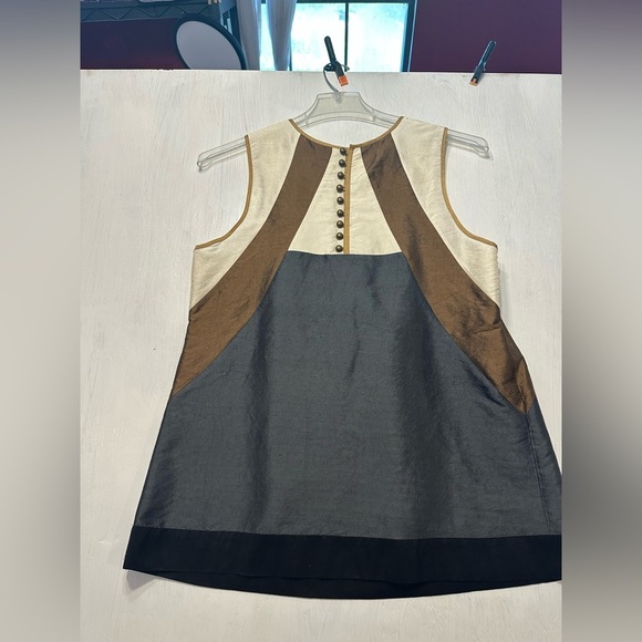 Plenty by Tracy Reese Silk Tunic Blouse L Sequin Sleeveless Colorblock Mod Retro - Picture 7 of 7